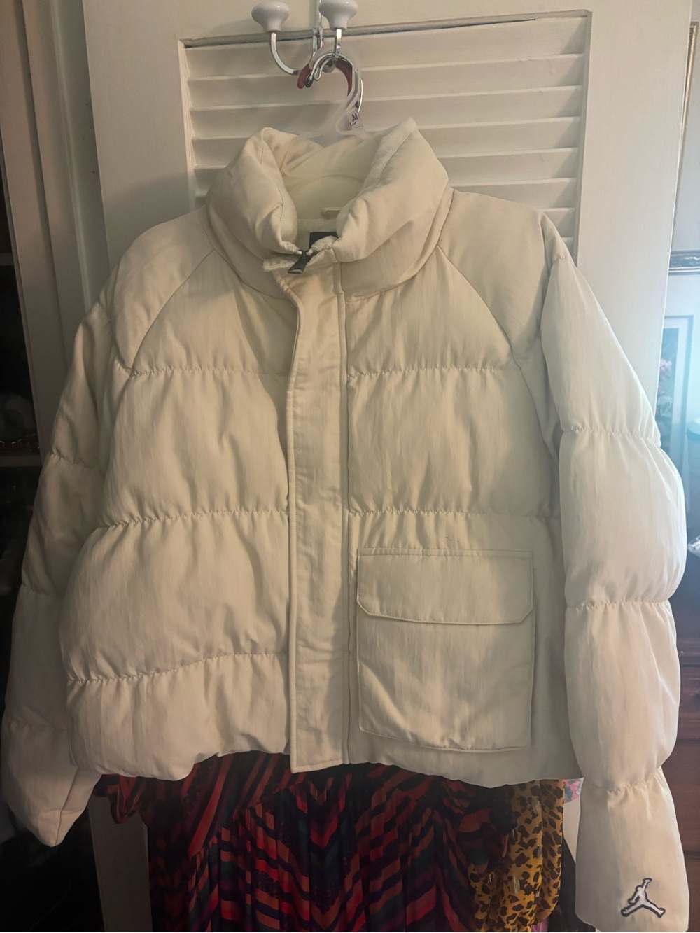 Nike Cream Short Puffer Coat with High Collar